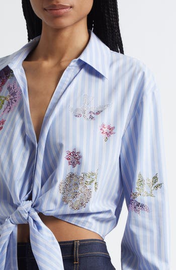 トップス septem Cinq à Sept Rhinestone Embellished Denim Button-Up Shirt