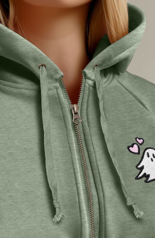 Dalix Heartly Ghost Zip Fleece Hoodie In Sage