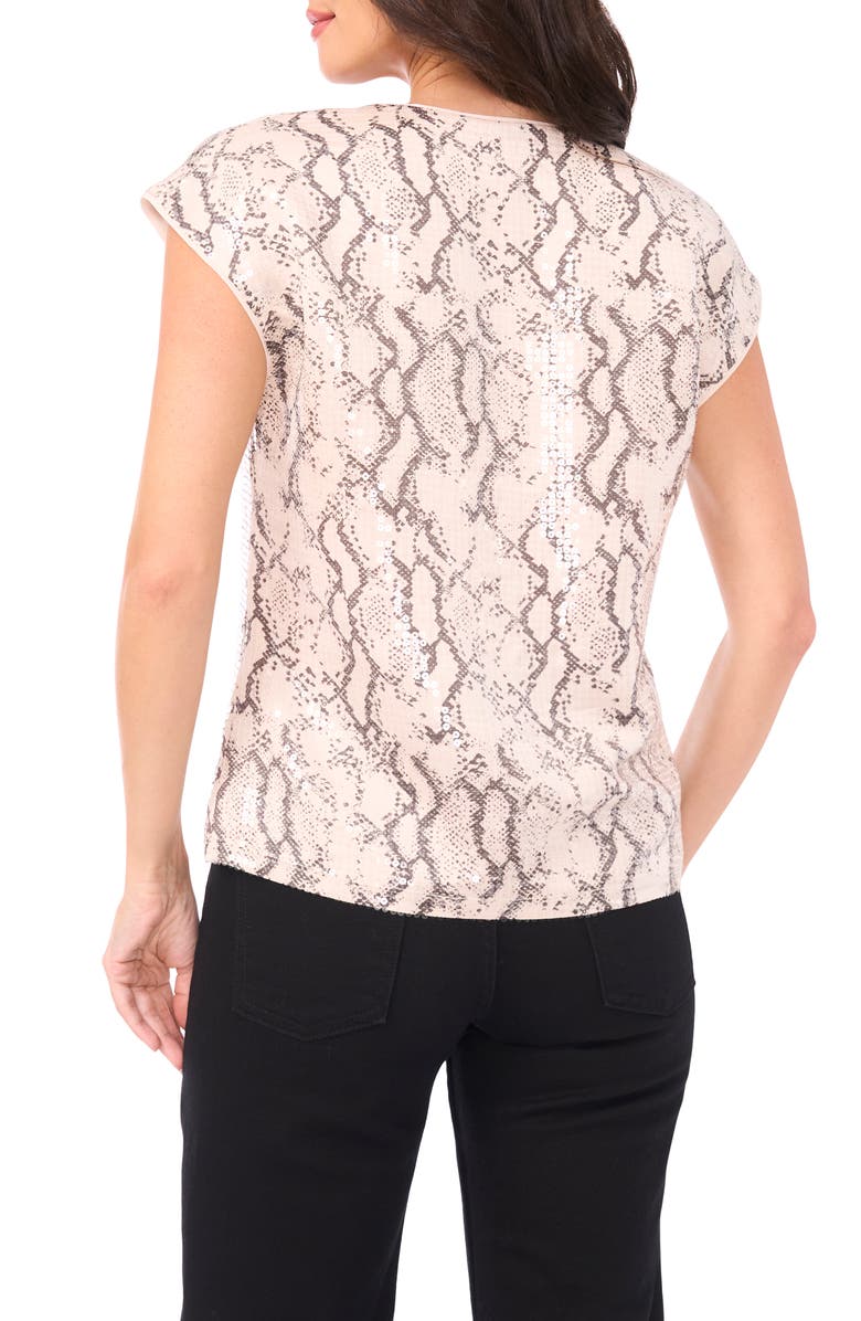 Vince Camuto Sequin Cap Sleeve Top, Alternate, color, New Ivory