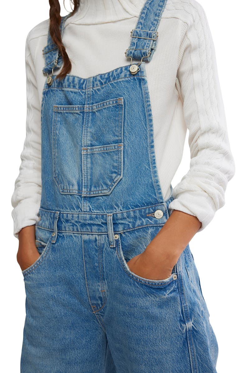 Free People Good Luck Denim Overalls, Alternate, color, Ultra Light Beam