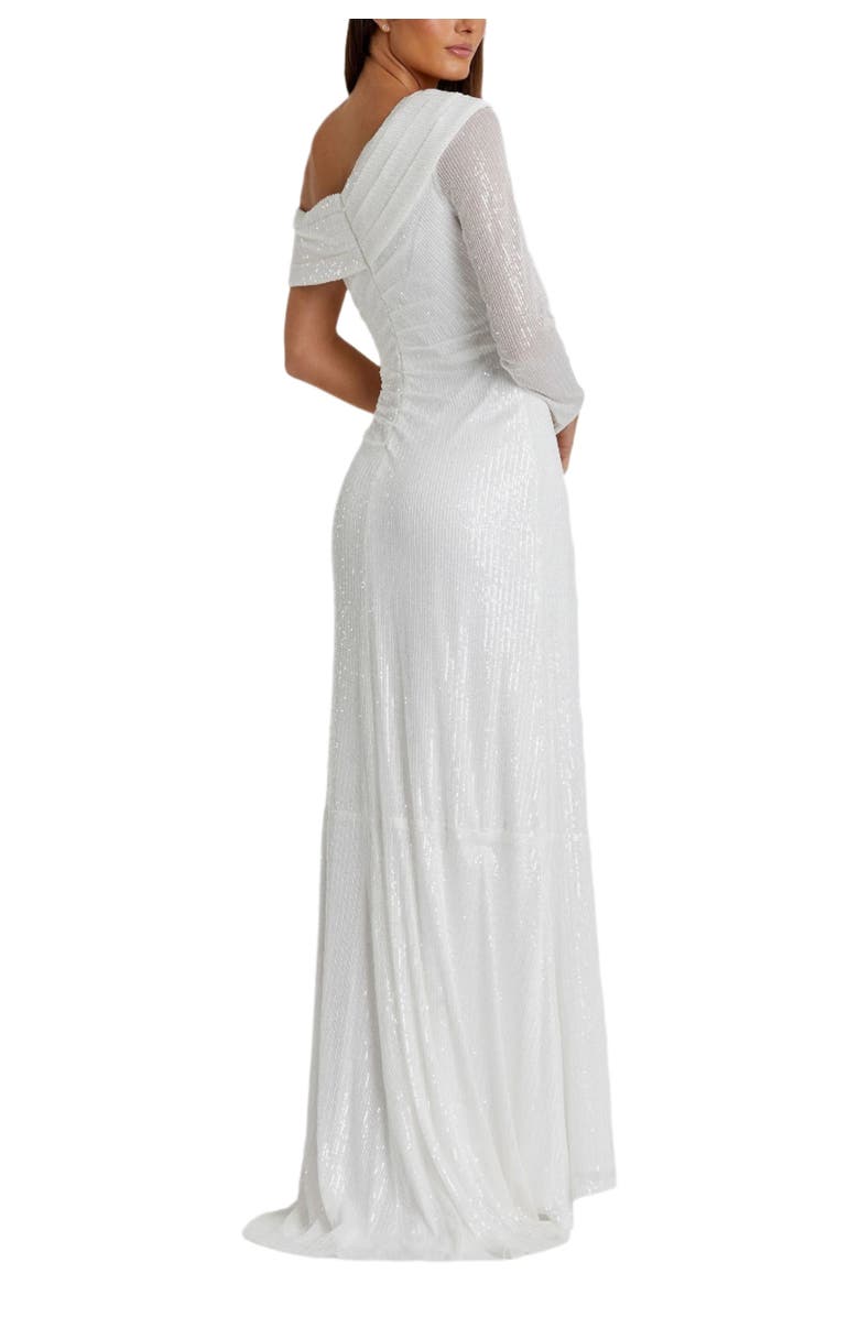 Mac Duggal Sequined Drop Shoulder Faux Wrap Gown, Alternate, color, White