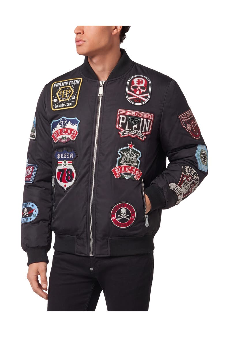 Nylon Bomber Patches Men, Main, color, black