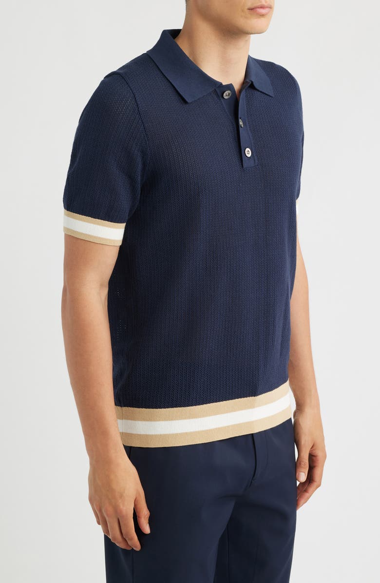 CHÉ Quinn Open Knit Polo Sweater, Alternate, color, Navy