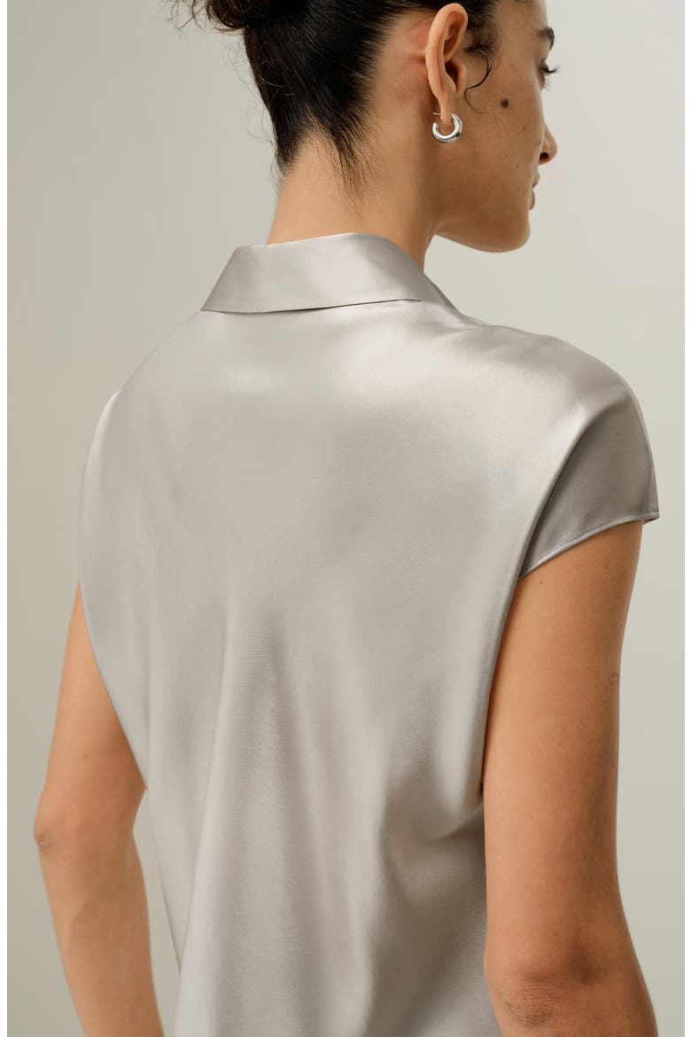Women's Bias Cut Cap-Sleeve Silk Shirt, Alternate, color, Moonlight Gray
