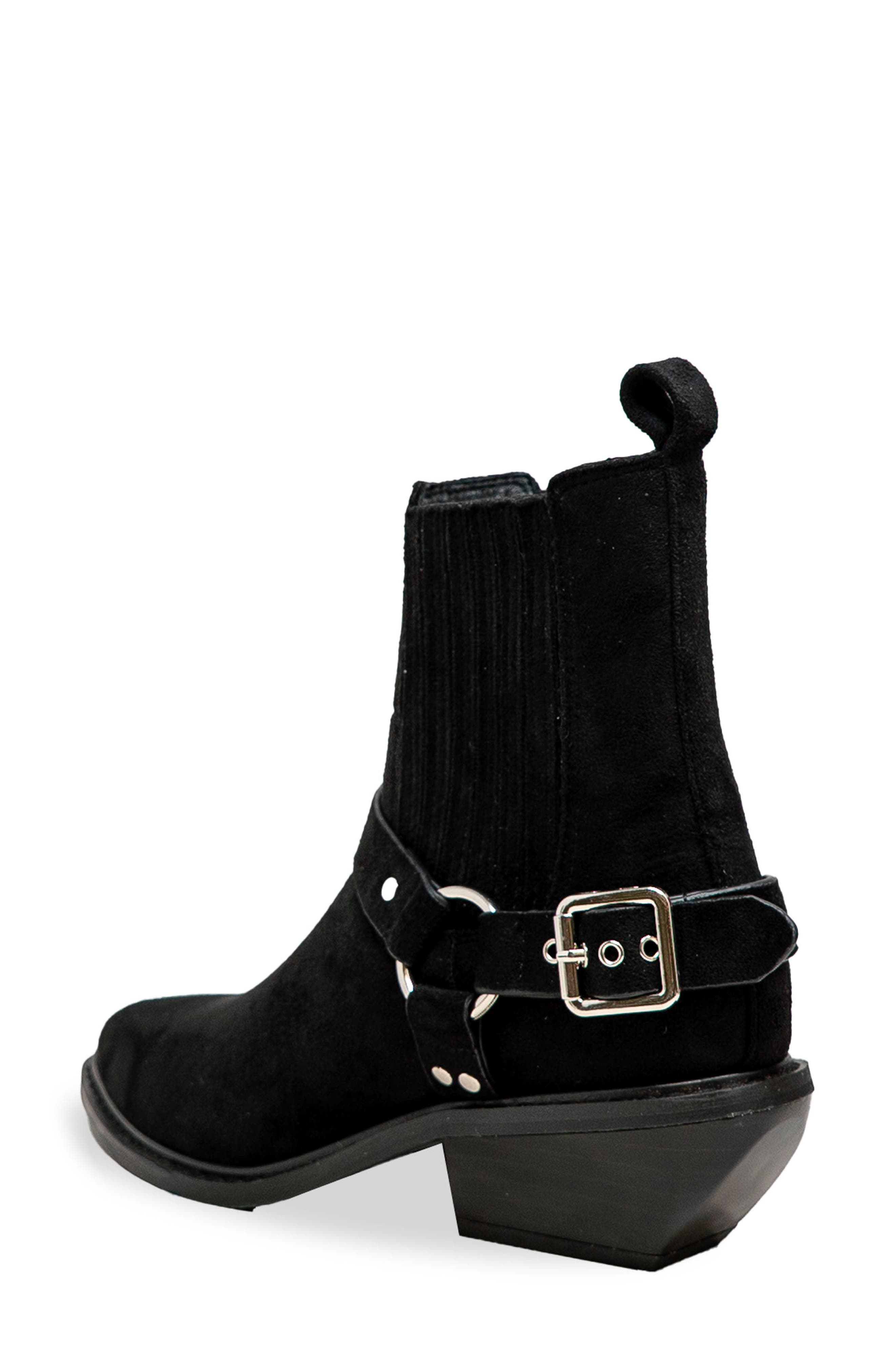 Yareli Western Buckle Chelsea Boot, Alternate, color, BLACK