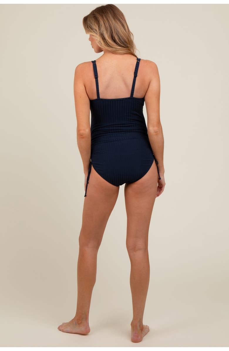 PinkBlush Ribbed Side Tie One Piece Swimsuit, Alternate, color, Navy Blue