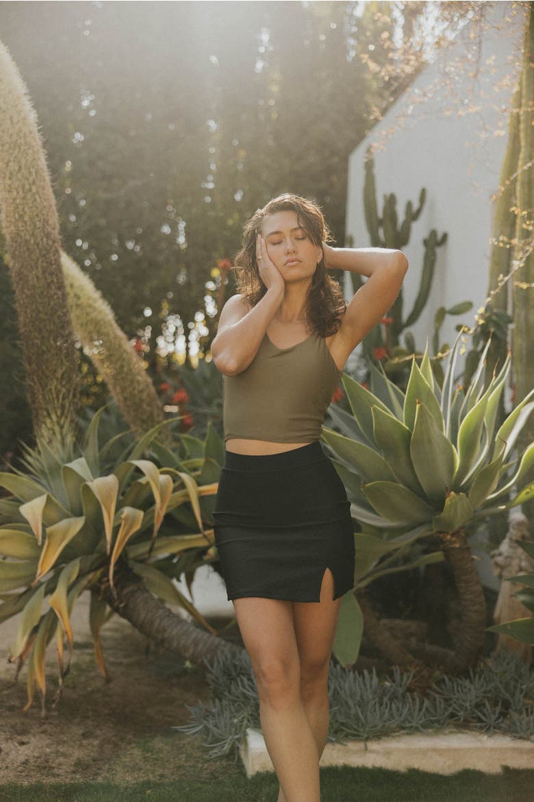 Luna High Waisted Swim Skirt, Alternate, color, Black