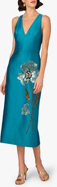 Aidan Mattox Beaded V-Neck Midi Dress