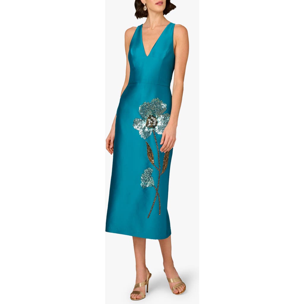 Aidan Mattox Beaded V-Neck Midi Dress in Peacock  product