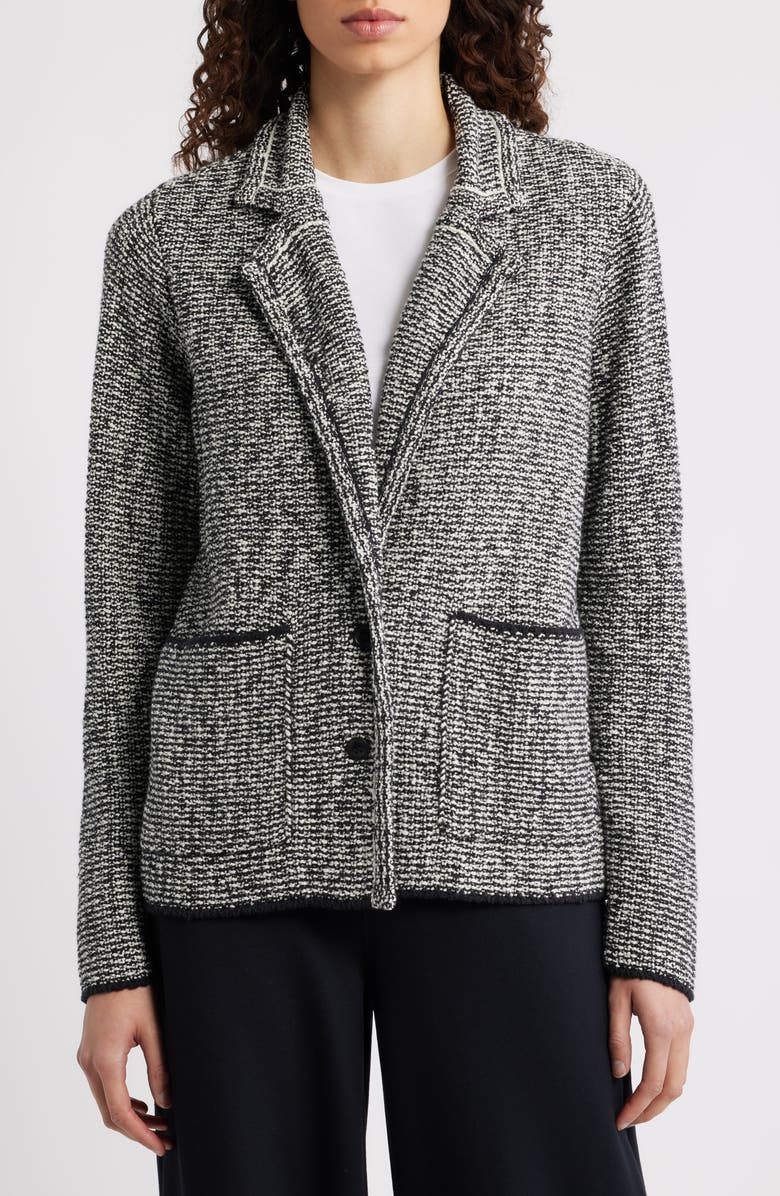 Eileen Fisher Cotton Blend Tweed Jacket, Alternate, color, Black/ Soft White