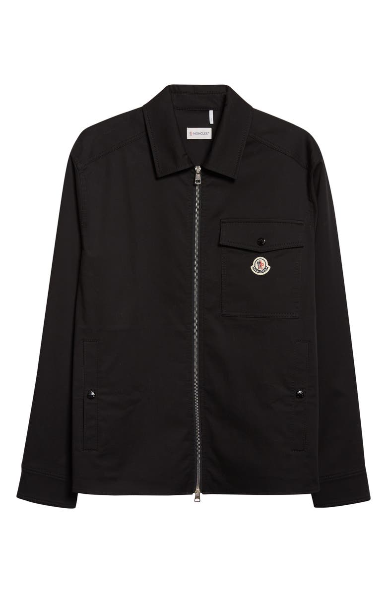 Moncler Stretch Cotton Zip Shirt, Alternate, color, Black