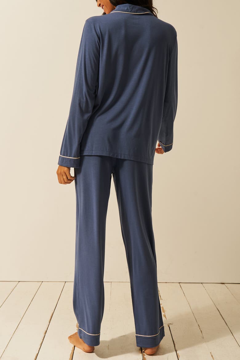 Long Pyjama Set, Alternate, color, Indigo & Buttercream