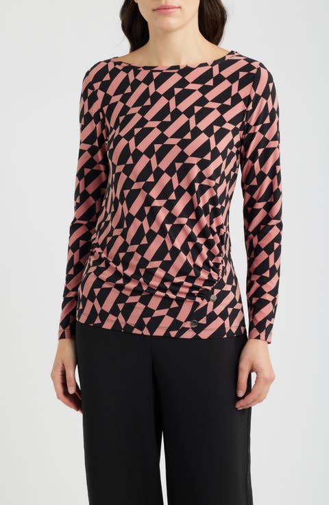 Ruched Rivet Print Top