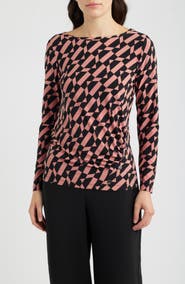 AK ANNE KLEIN Ruched Rivet Print Top
