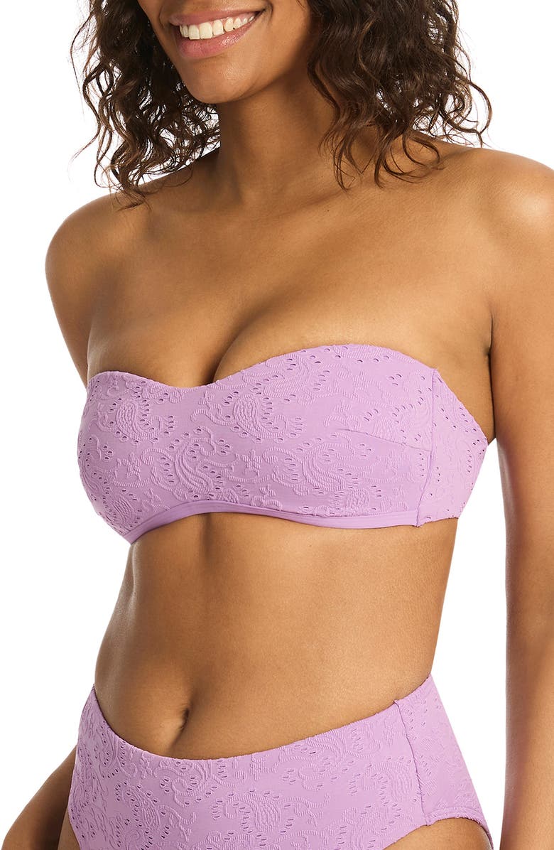 Sea Level Interlace Seamless Bandeau Bikini Top, Alternate, color, Lavender