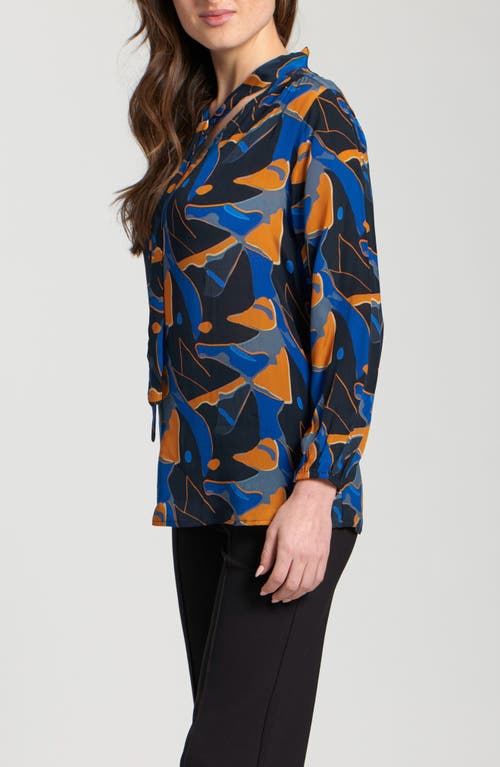 Apny Print Tassel Tie Neck Top In Multi