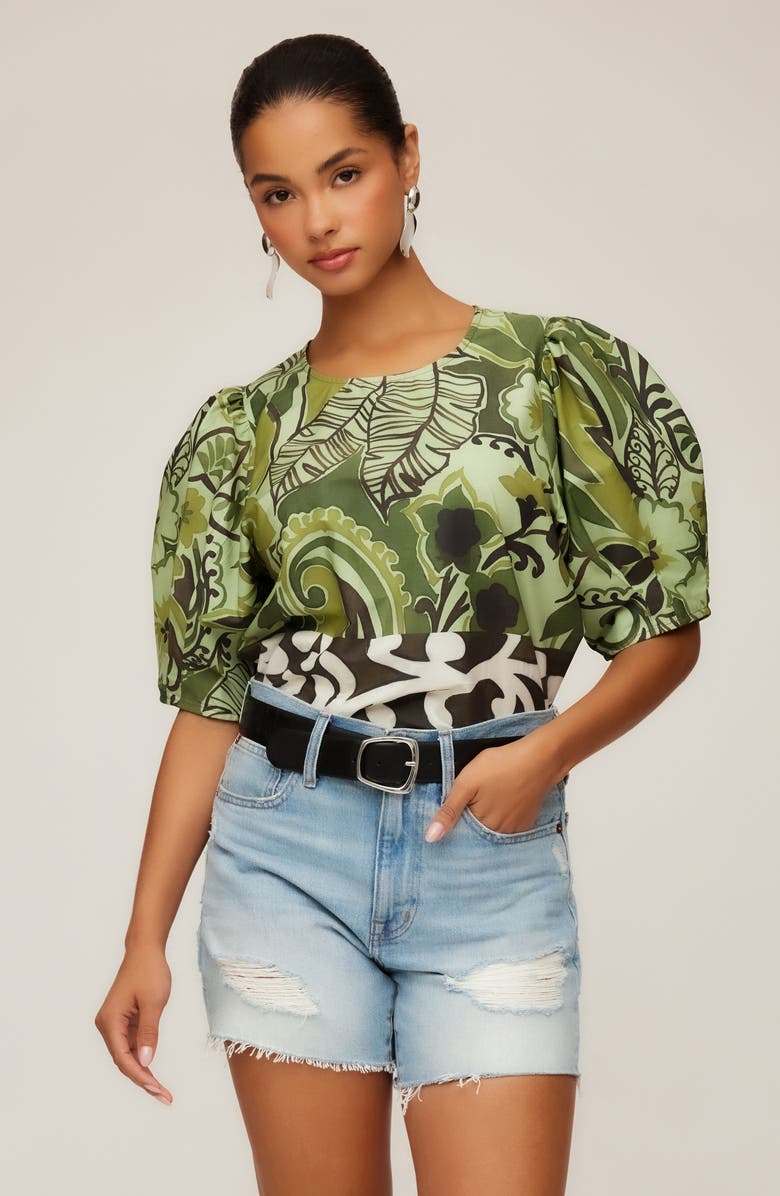 FIFTEEN TWENTY Puff Sleeve Mix Print Top, Alternate, color, Print