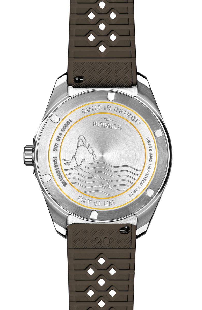 Shinola Duck Brown Rubber Strap Watch, 40mm, Alternate, color, Mallard Brown