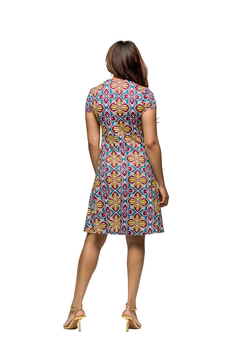 24seven Comfort Apparel Maternity Floral Print Short Sleeve Knee Length V-Neck Wrap Dress, Alternate, color, Green Multi