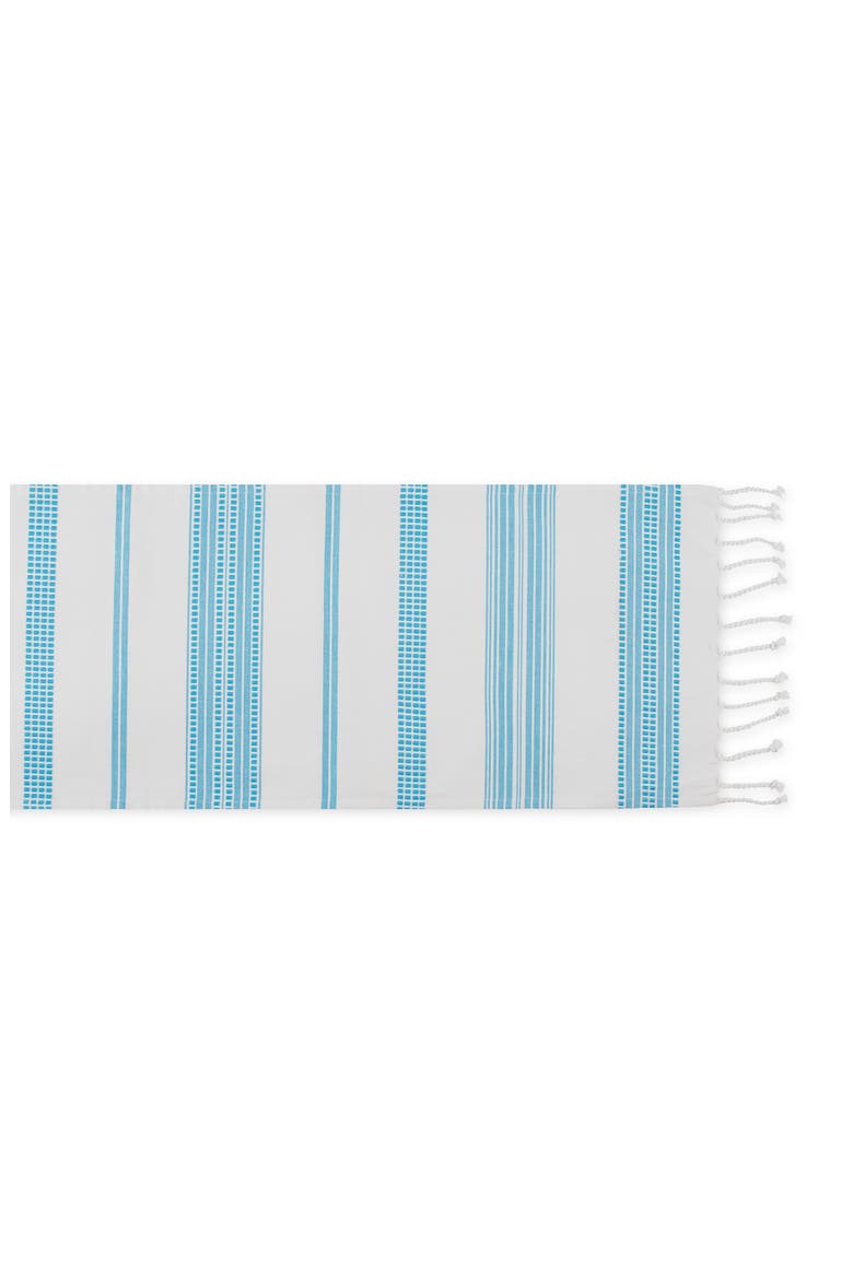 Surfrider Stripe Fringe Cotton Table Runner, Alternate, color, BLUE