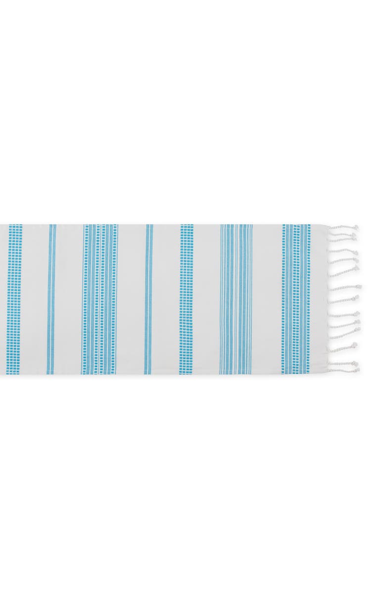 Design Imports Surfrider Stripe Fringe Cotton Table Runner, Alternate, color, Blue