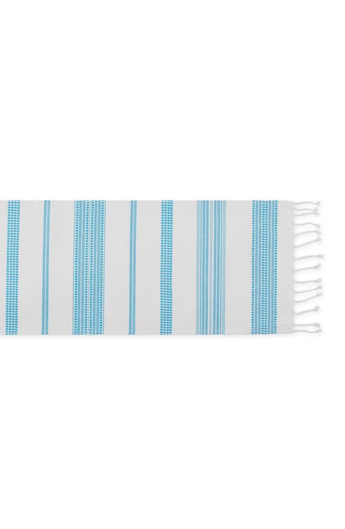 Design Imports Surfrider Stripe Fringe Cotton Table Runner In Blue