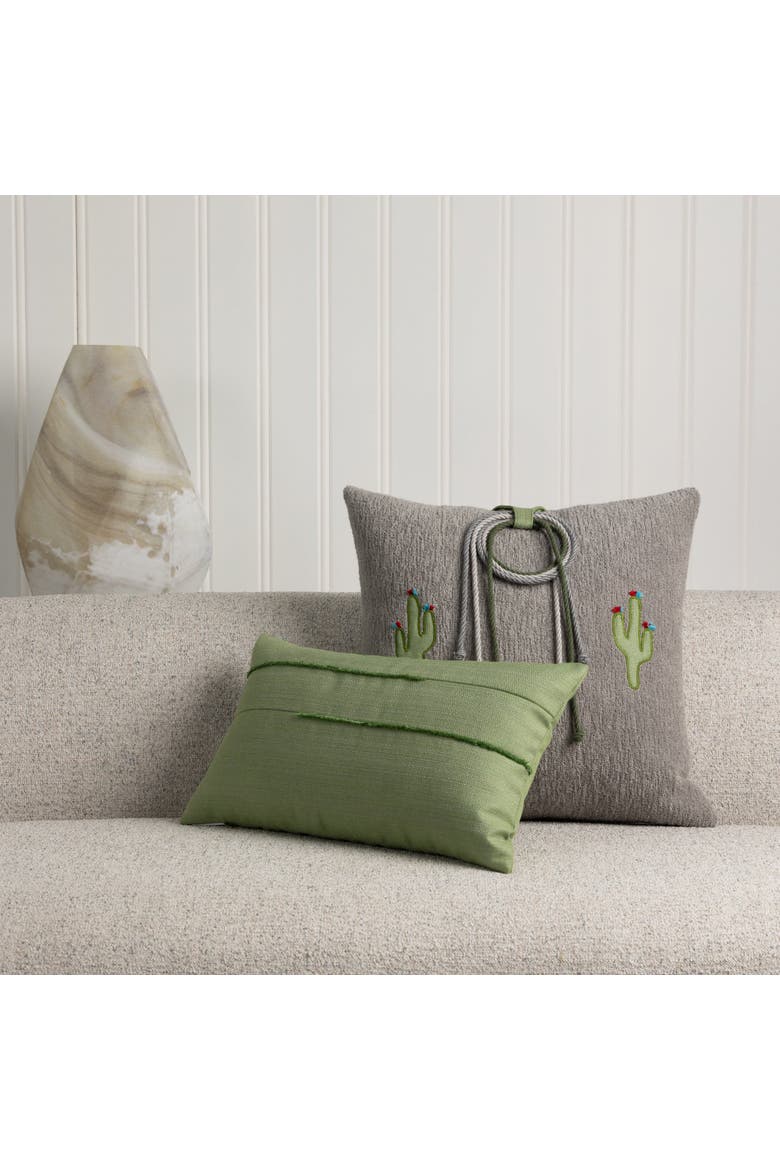 Micro Fringe Lumbar Indoor & Outdoor Woven Accent Lumbar Pillow with chenille accents, Alternate, color, Meadow