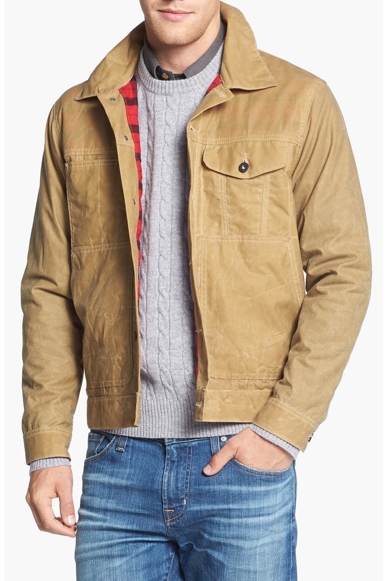 'Cruiser' Waxed Cotton Jacket, Main, color, TAN/ RED PLAID