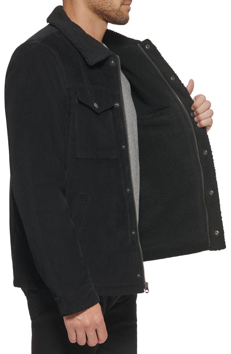 Levi's<sup>®</sup> Corduroy Faux Shearling Lined Trucker Jacket, Alternate, color, Black