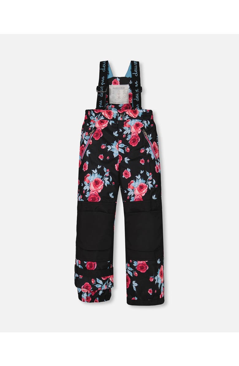 Deux par Deux Girl's Two Piece Snowsuit Black Printed Roses, Alternate, color, 