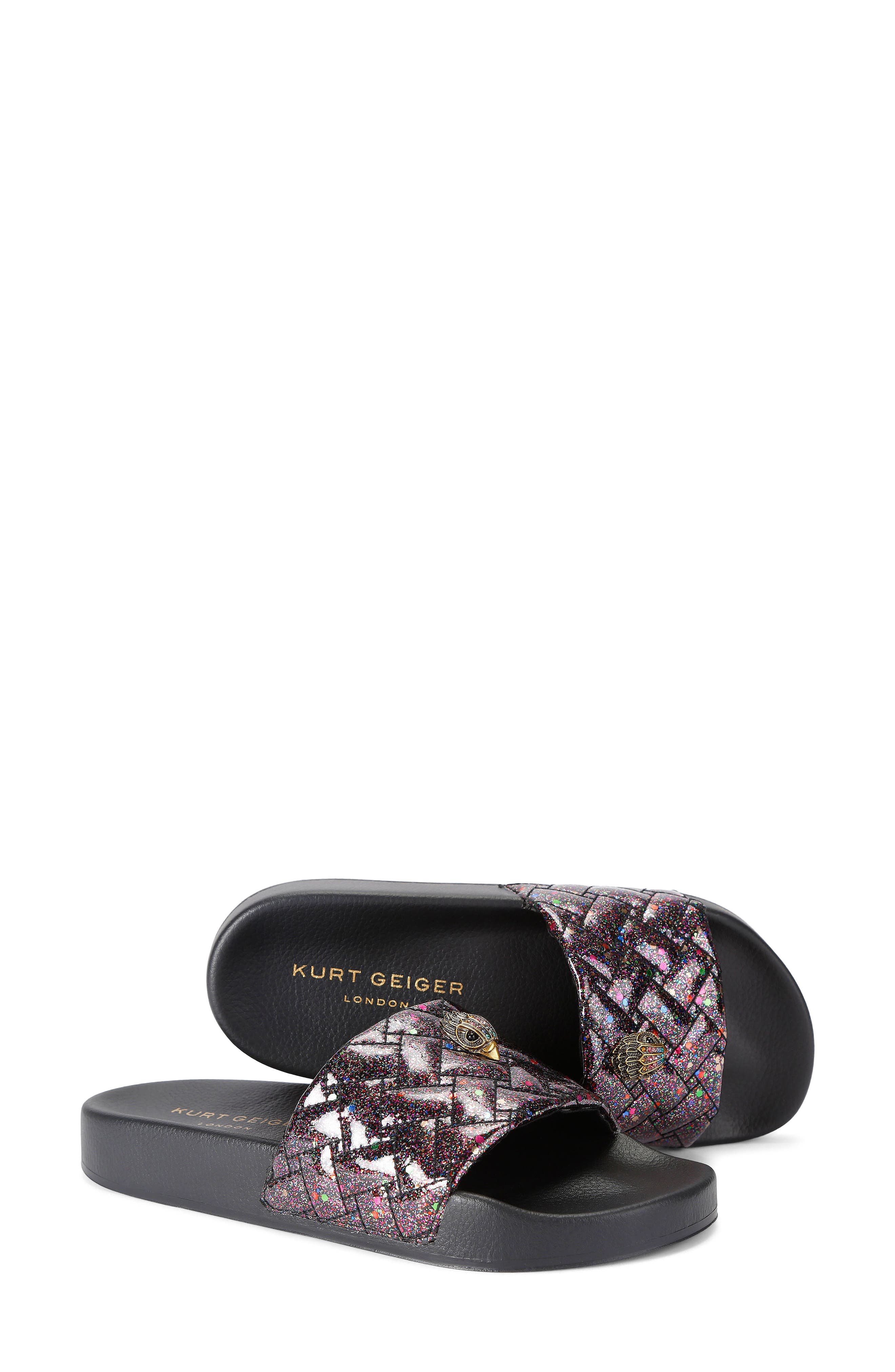 Meena Eagle Faux Leather Slide Sandal, Alternate, color, CHARCOAL