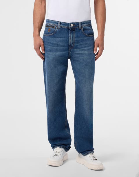 Relaxed Fit Jeans Leather Details Men