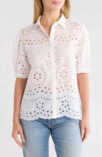 Short Sleeve Eyelet Button Front Shirt