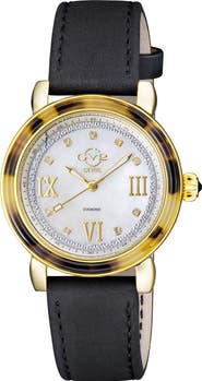 GV2 Marsala Tortoise Pattern Mother of Pearl Dial Suede Strap Watch, 36mm - 0.045 ctw.