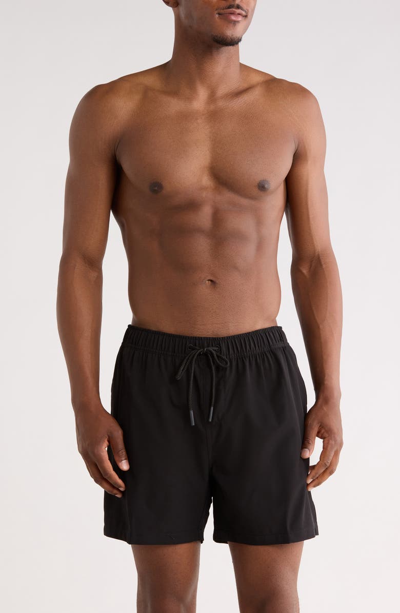 Vintage Summer Performance Lined Volley Swim Shorts, Main, color, Black