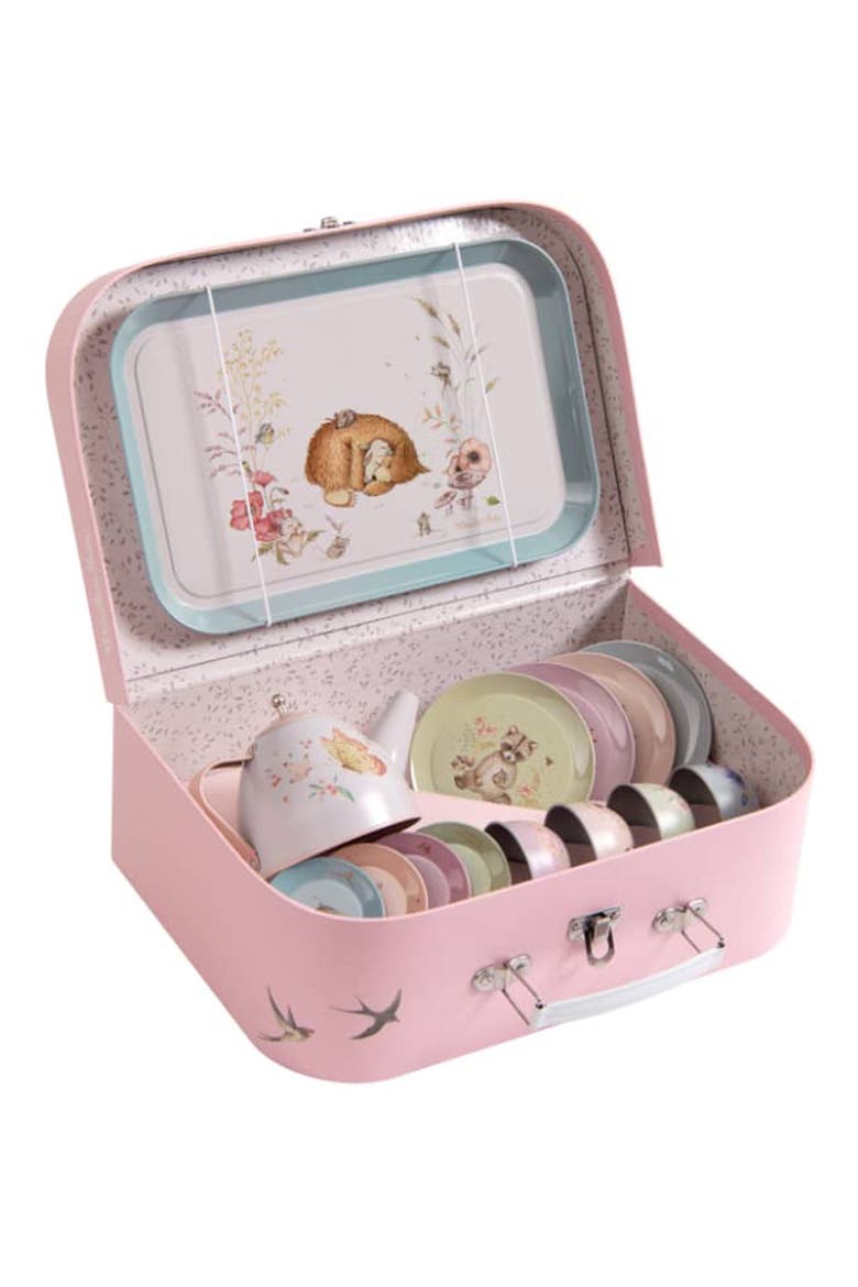 Metal Tea Party Suitcase, Main, color, PINK