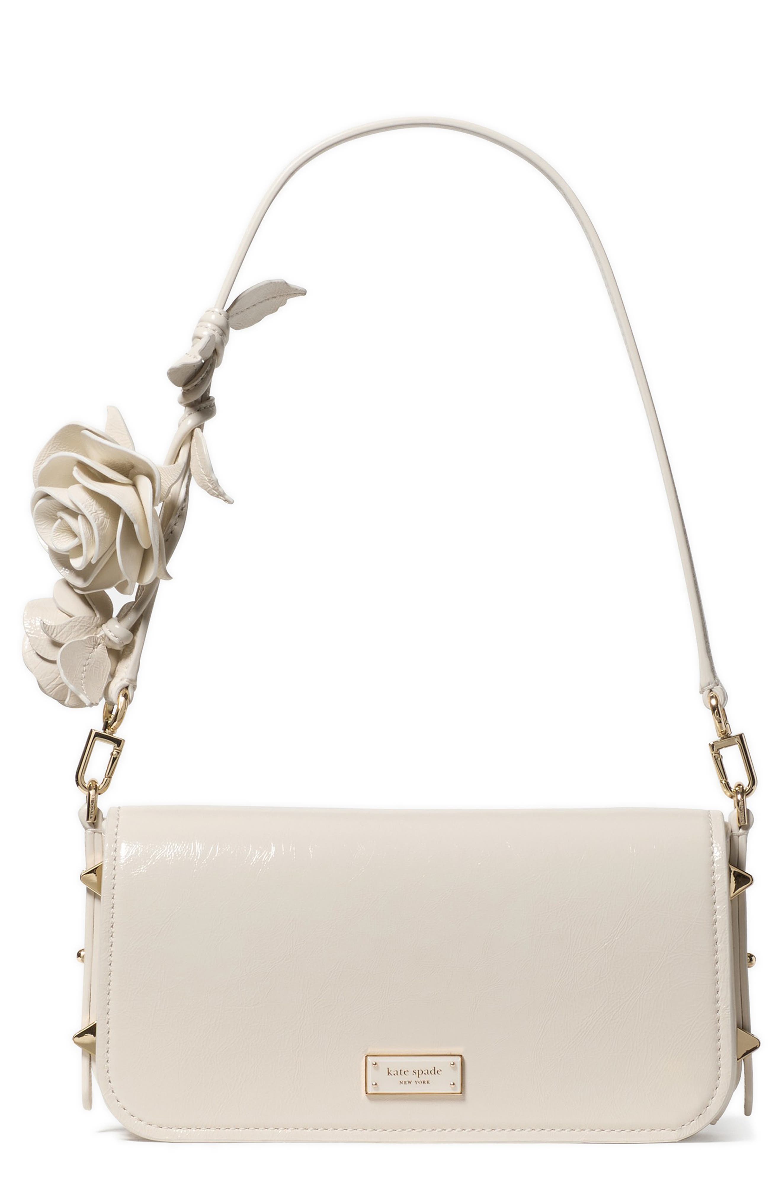 Kate Spade New York liv floral applique leather shoulder bag, Main, color, Cashew Milk