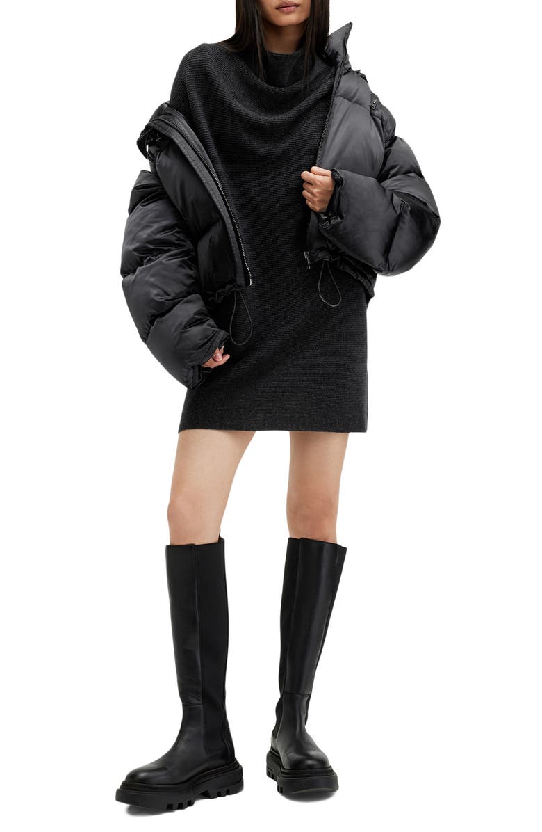 AllSaints Ridley Cowl Neck Long Sleeve Wool & Cashmere Sweater Dress, Alternate, color, Cinder Black Marl