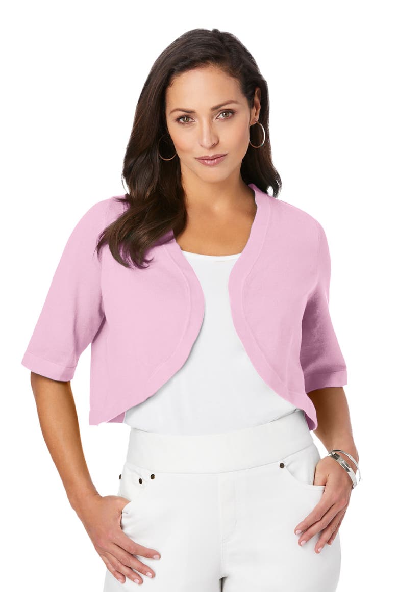 Jessica London Curved Hem Shrug, Main, color, Pink