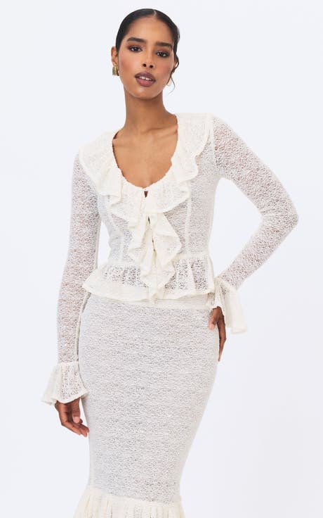 Urva Crochet Ruffle Front Button Top