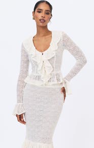 Miss Circle Urva Crochet Ruffle Front Button Top