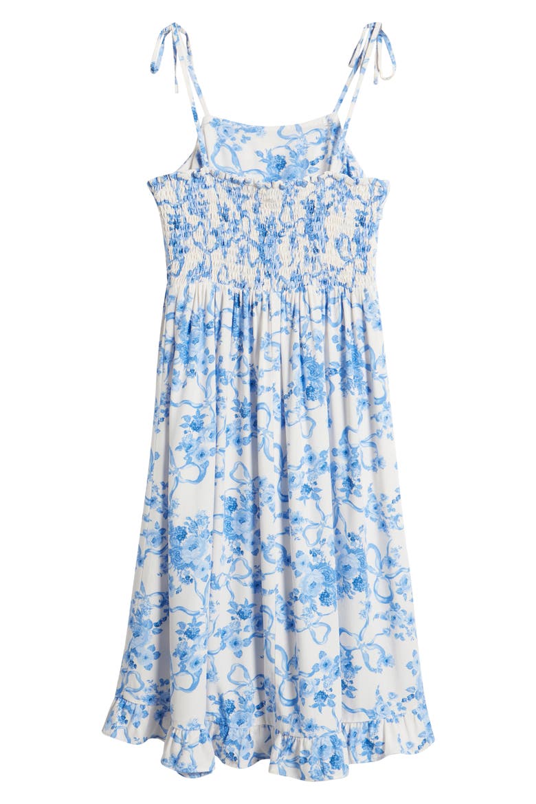 Kids' Floral Ruffle Tie Strap Sundress, Alternate, color, IVORY PRISTINE RIBBON FLORAL