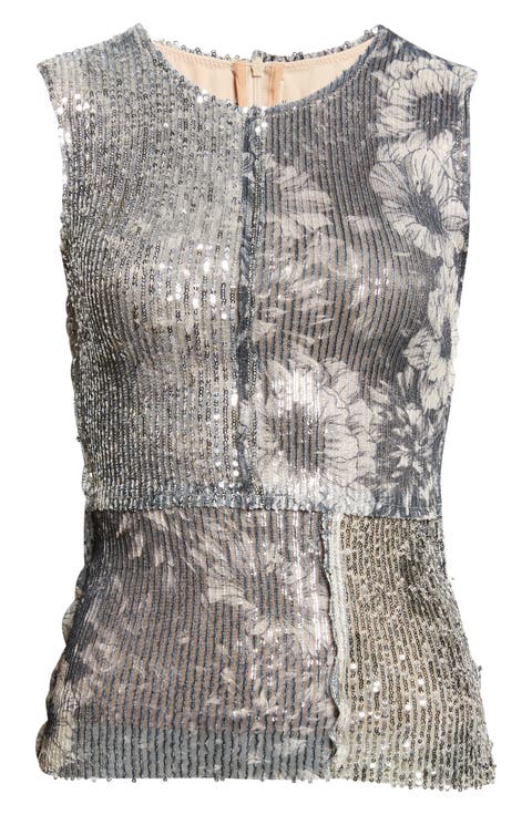 Sequin Floral Print Sleeveless Top
