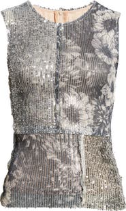 Maison Margiela Sequin Floral Print Sleeveless Top