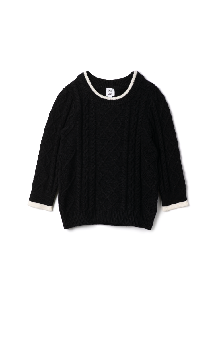 Mr. Mr. Cable Knit Contrast Ribbed Neckline Sweater, Main, color, Black