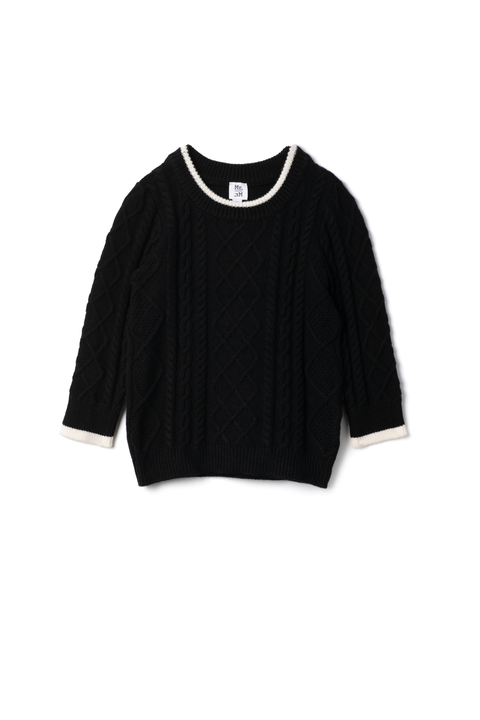 Cable Knit Contrast Ribbed Neckline Sweater (Toddler, Little Kid & Big Kid)