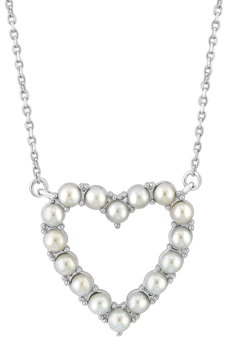 EFFY Sterling Silver Cultured pearl Heart Pendant Necklace, Main, color, 
