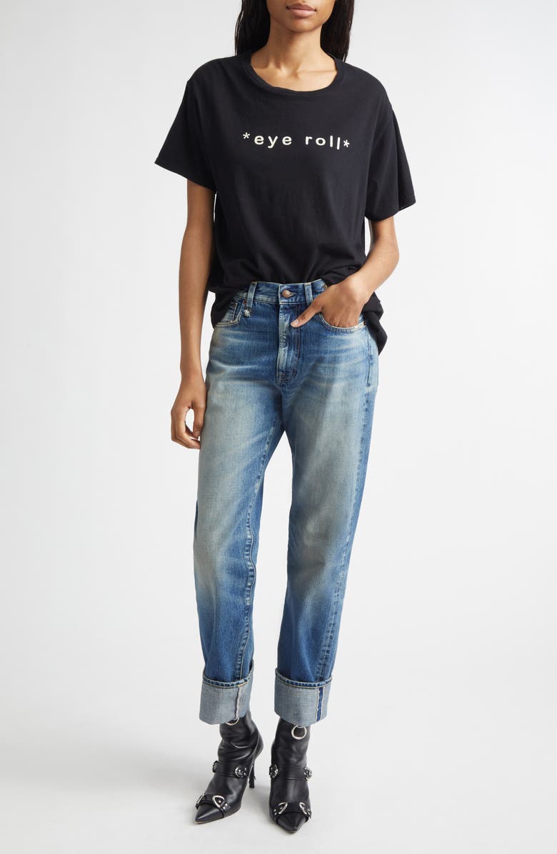 R13 Cuffed Boyfriend Jeans, Alternate, color, Abyss Selvedge Blue