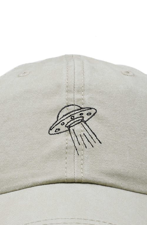 Dalix Ufo Embroidered Adjustable Dad Cap In Washed Stone White