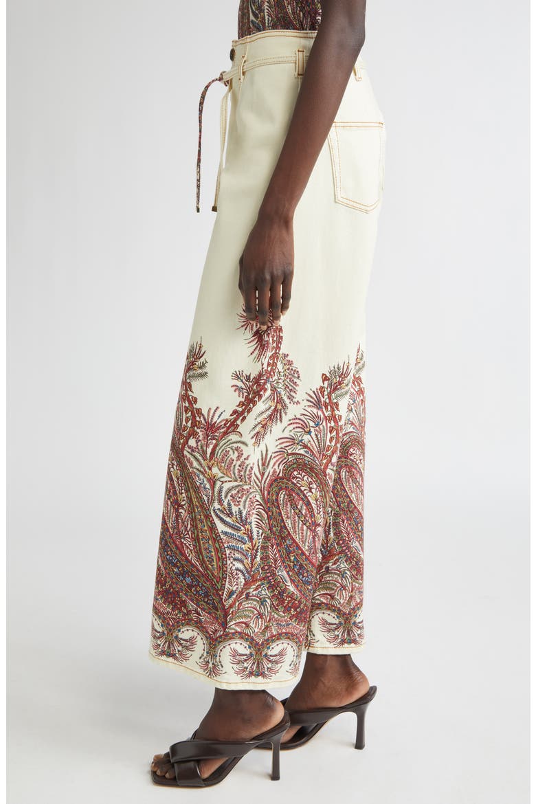Paisley Floral Belted Wide Leg Jeans, Alternate, color, PRINT ON WHITE BASE